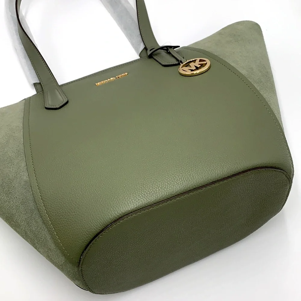 MICHAEL KORS PORTIA LARGE TOTE ARMY GREEN COLOR PEBBLED LEATHER/SUEDE - Picture 15 of 16